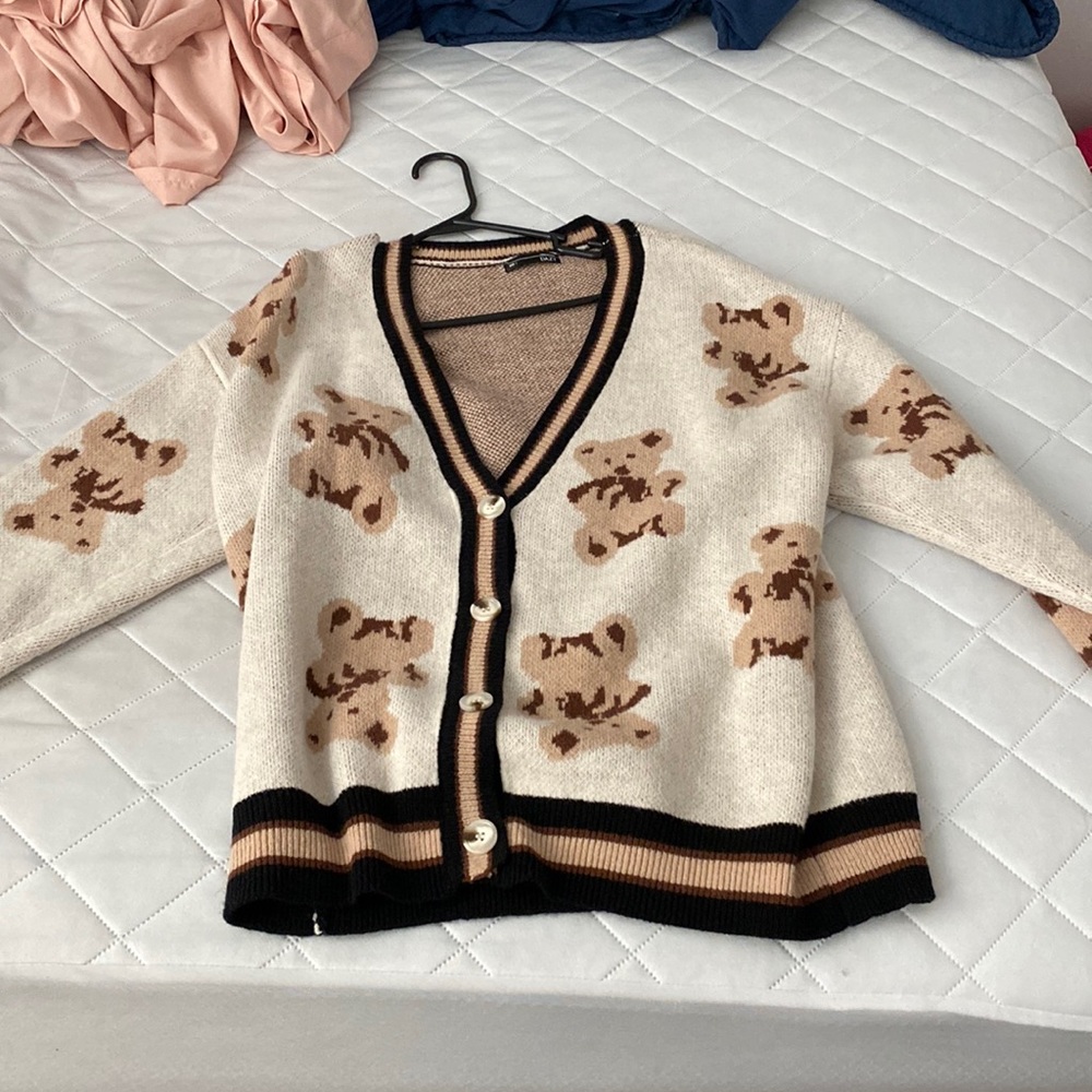 Bear Pattern Button Front Cardigan